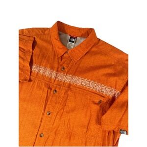 The‎ North Face Orange Aztec Tribal Print Short Sleeve Button Up Shirt Men's XL